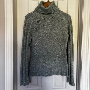 DKNY Soft Blue Knit Sweater with flower detail Size M
